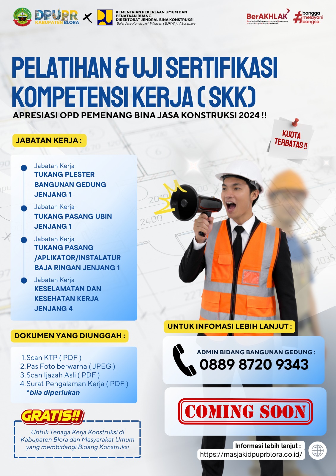 COMING SOON...Tingkatkan Kualitas Infrastruktur, DPUPR Blora Gandeng BJKW IV Surabaya Gelar Pelatihan dan Sertifikasi SKK Konstruksi